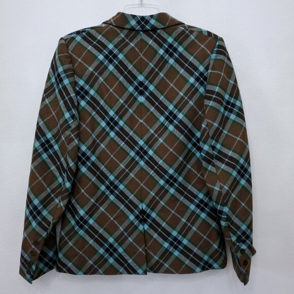 Givenchy Vintage 90's Multi-Color Plaid Women's Wool Blazer Logo Buttons Size 44 - Picture 3 of 16